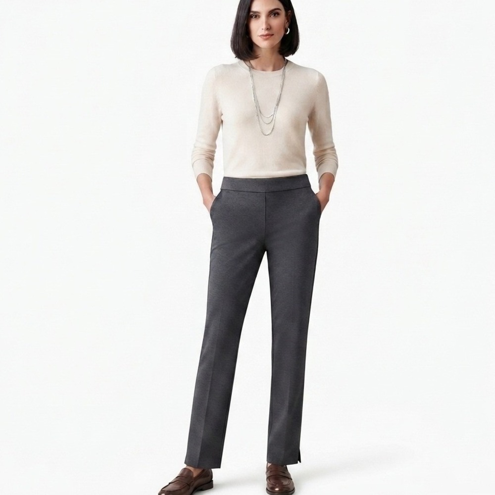 Eileen Fisher Straight Leg Ponte Ankle Pants Women Large Gray Italian Fabric EUC